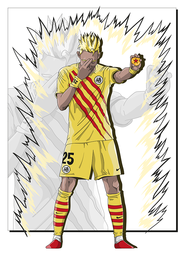 Tifo de Aubameyang simulando Goku